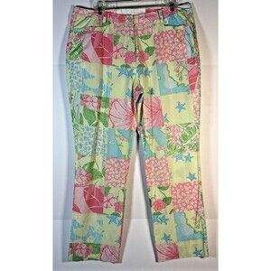 Lilly Pulitzer Vintage Patchwork  Pants White Label Women’s Size 8 10 Green Pink